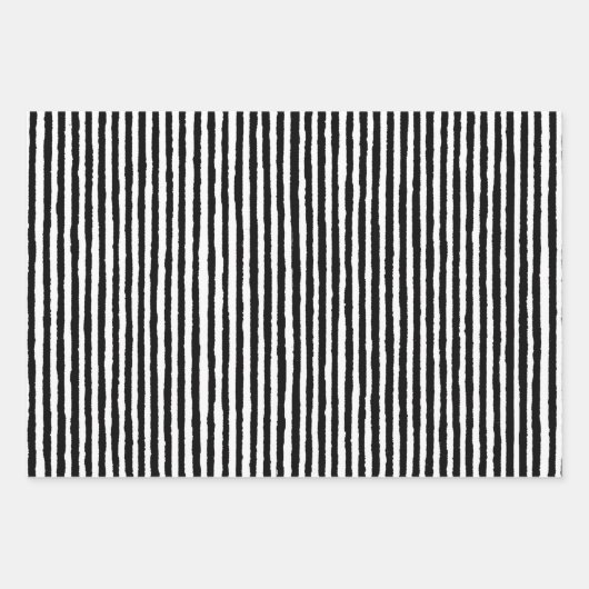 Retro Stripe Patroon Verticaal zwart-wit BW Inpakpapier Vel (Voorkant)