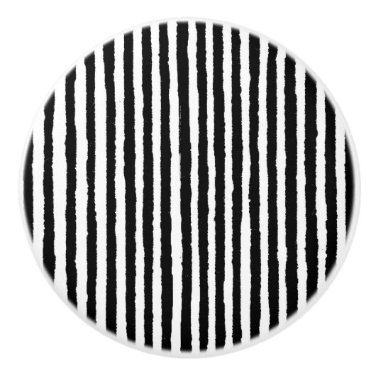 Retro Stripe Patroon Verticaal zwart-wit BW Keramische Knop (Voorkant)