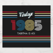  Retro Stripe Primaire Kleuren 1985 Sparkling Wijnetiket (Enkel label)