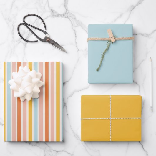 Retro Stripe Style Pastelwikkelpapier Inpakpapier Vel (Voorkant)