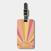 Retro stripe sunrise - pastelregenboogscriptnaam bagagelabel (Voorkant verticaal)