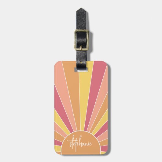 Retro stripe sunrise - pastelregenboogscriptnaam bagagelabel (Voorkant verticaal)