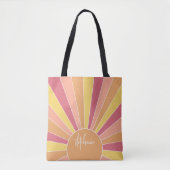 Retro stripe sunrise - pastelregenboogscriptnaam draagtas (Voorkant)