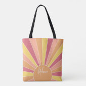 Retro stripe sunrise - pastelregenboogscriptnaam draagtas (Achterkant)