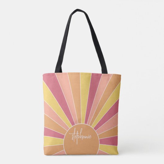 Retro stripe sunrise - pastelregenboogscriptnaam draagtas (Achterkant)