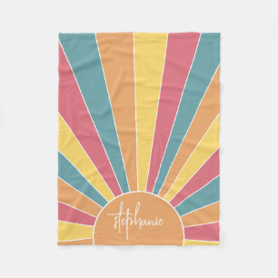 Retro stripe sunrise - pastelregenboogscriptnaam fleece deken