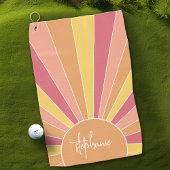 Retro stripe sunrise - pastelregenboogscriptnaam golfhanddoek