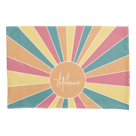 Retro stripe sunrise - pastelregenboogscriptnaam kussensloop (Voorkant)