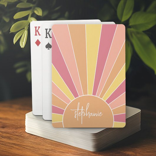Retro stripe sunrise - pastelregenboogscriptnaam pokerkaarten