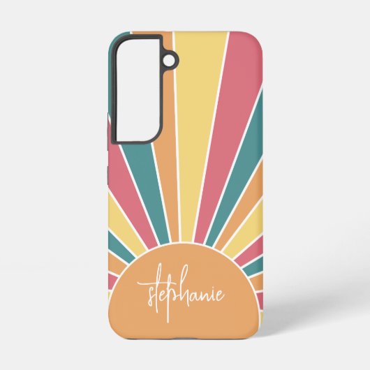 Retro stripe sunrise - pastelregenboogscriptnaam samsung galaxy hoesje (Achterkant)