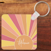 Retro stripe sunrise - pastelregenboogscriptnaam sleutelhanger (Achterkant)