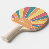 Retro stripe sunrise - pastelregenboogscriptnaam tafeltennisbatje (Voorkant Gekanteld)