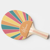 Retro stripe sunrise - pastelregenboogscriptnaam tafeltennisbatje (Zijkant)