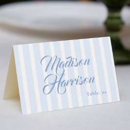Retro Striped Blue Wedding Name Place Card DIY Kaart