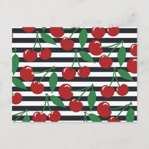 Retro Striped Cherry Pattern Briefkaart