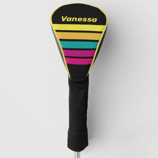 Retro Striped Dark 80s Across Striping with Name Golfheadcover (Voorkant)