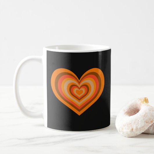 Retro Striped Heart Mug - Orange on Black (Avec donut)
