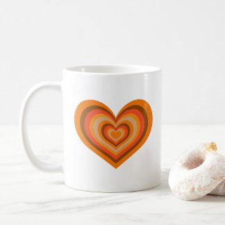 Retro Striped Heart Mug - Orange on White Koffiemok
