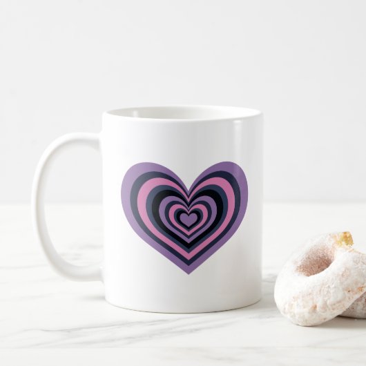 Retro Striped Heart Mug - Purple on White (Avec donut)