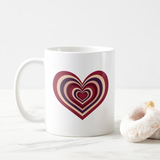 Retro Striped Heart Mug - Red on White (Avec donut)