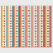 Retro Striped met bloemhart Cadeaupapier (Vlak)