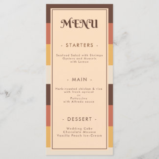Retro Striped S70s 70s Groovy Wedding Menu