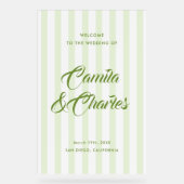 Retro Striped White and Green Wedding Welcome  (Recto)