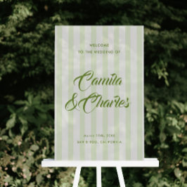 Retro Striped White and Green Wedding Welcome  Acryl Bord