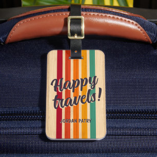 Retro Stripes Aangepaste naam Happy Travels Bagagelabel