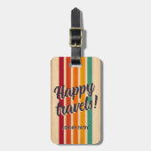 Retro Stripes Aangepaste naam Happy Travels Bagagelabel (Voorkant verticaal)