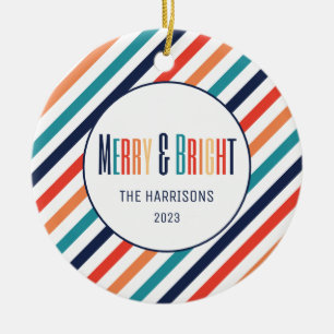 Retro Stripes Abstracte Kleurrijke Lijnen Kerstmis Keramisch Ornament