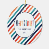 Retro Stripes Abstracte Kleurrijke Lijnen Kerstmis Keramisch Ornament (Links)