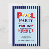 Retro Stripes Beach Ball Pool Party Invitation (Devant)