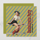 retro stripes cowgirl westerne bachelorette party kaart (Voorkant / Achterkant)
