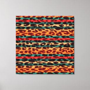 Retro Stripes Dierendruk voor luipaard Canvas Afdruk