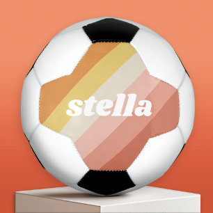 Retro Stripes - dikke naam - koraalroze warme tint Voetbal