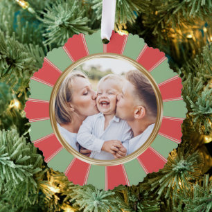 Retro Stripes Familie Foto Kerstmis Ornament Kaart