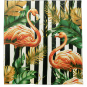 Retro Stripes Flamingo Douchegordijn (Voorkant)
