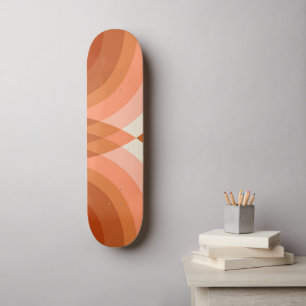 Retro Stripes Geometric Boho 70s Peach & Brown Skateboard