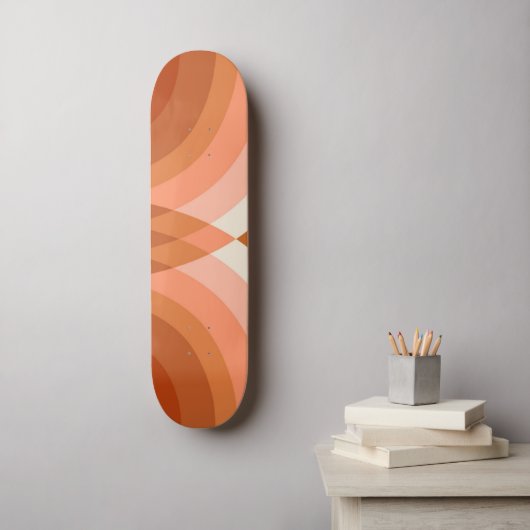 Retro Stripes Geometric Boho 70s Peach & Brown Skateboard (Muurkunst)