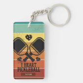 Retro Stripes I Heart Pickleball Aangepaste naam Sleutelhanger (achterkant)