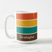 Retro Stripes Kleur Blauwgroen Oranje bruine naam Koffiemok (Links)