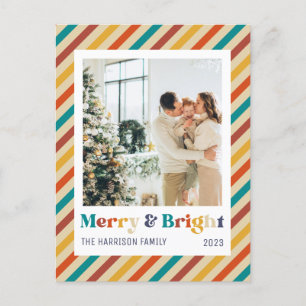 Retro Stripes Merry & Bright Family Foto Briefkaart