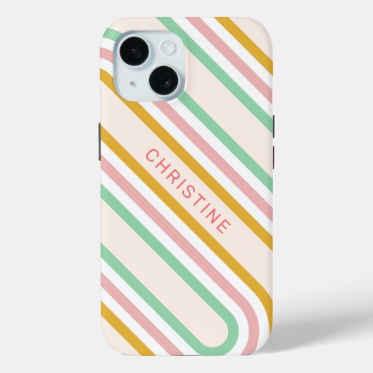 Retro Stripes Pastel Roze Minimaal Case-Mate iPhone Case (Achterkant)