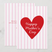 Retro Stripes Pink & Red Heart Carte de Fête des M (Devant / Derrière)