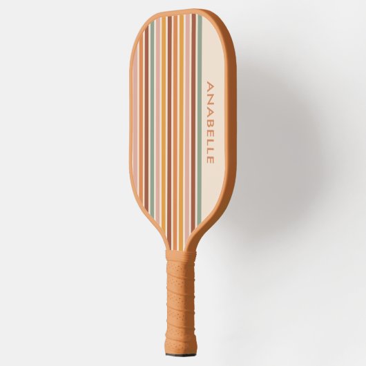 Retro Stripes Rainbow Groovy 70s Naam Pickleball Paddle (Links)
