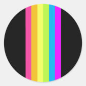 Retro Stripes Ronde Stickers (Zwart & Neon Multi) (Voorkant)