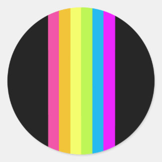 Retro Stripes Ronde Stickers (Zwart & Neon Multi)