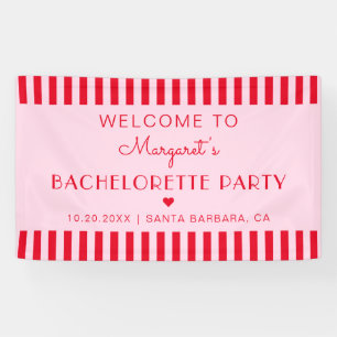 Retro Stripes Rood & Roze Bachelorette Party Spandoek
