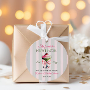 Retro Stro Strawb Perfect Matcha Roze Strik Bruids Bedankjes Labels